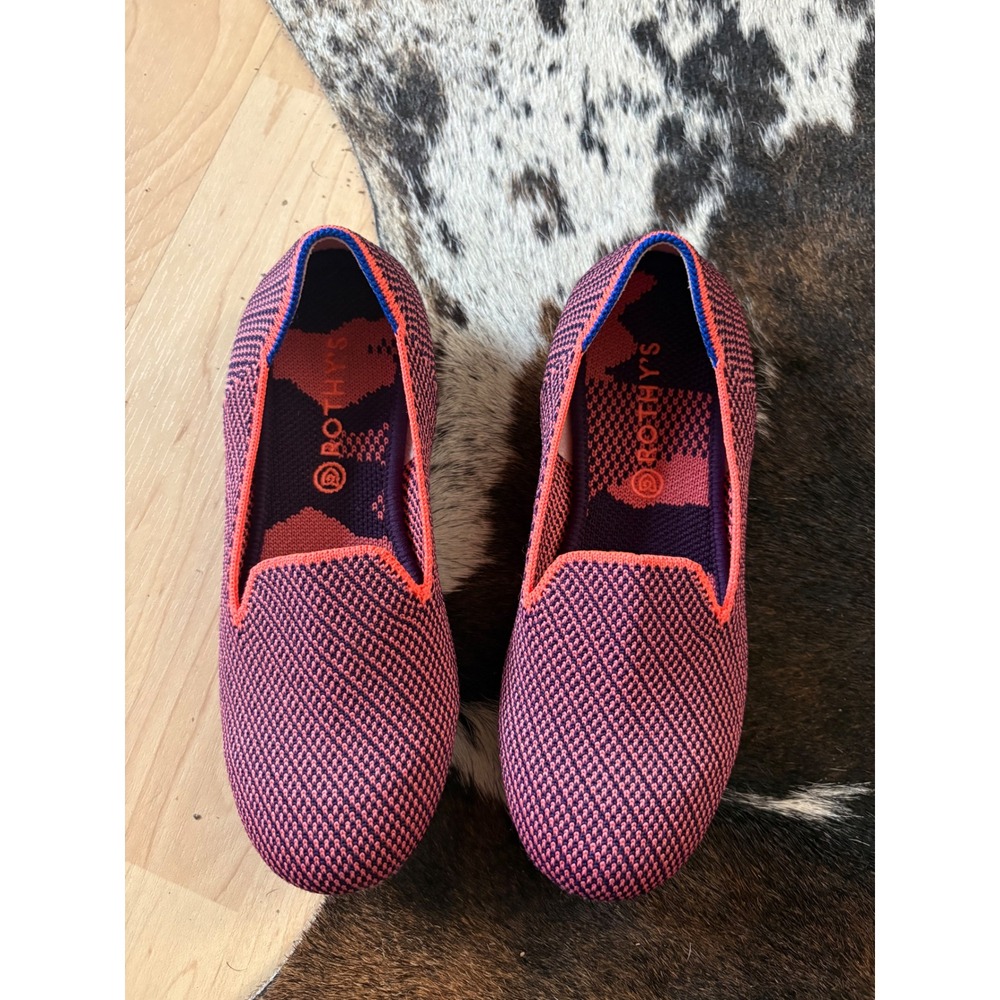 Rothy's Girls The Loafer Slip-On Flats Orange Navy Size K2